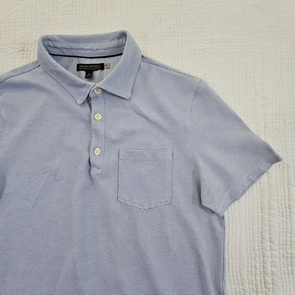 Banana Republic Shirt Men's Medium Performance Pique Polo Blue Pocket 785166 EUC